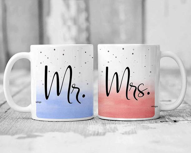 WINGS MART "Mr. & Mrs." Printed 330 ml (Set of 2) Best Gift for Couple Gift for Couple सिरेमिक मग