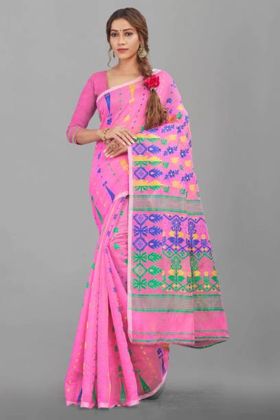 Woven, Embellished Jamdani Jacquard, Cotton Silk Saree Price in India
