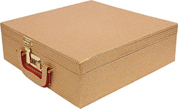 KUBER INDUSTRIES Wooden Glitter Dot Design 4 Rod Bangle Box/Case With Mirror & Number Lock(Gold) Make up, Jewellery Vanity Box