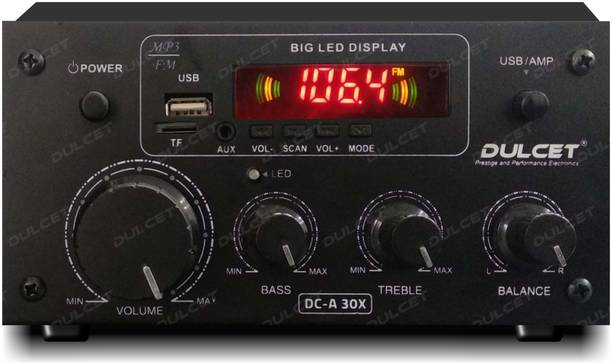 DULCET DC-A30X 2 Channel Stereo Amplifier with Big LED Display/Bluetooth/MIC Input/USB/SD Card Slot/FM Radio/AUX Input/Remote Control & Built-in Equalizer with Bass, Treble & Balance Control 160 W AV Power Amplifier