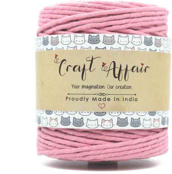 Craft Affair | Single Strand Cotton Macrame Cord (20 M, 3mm) | Craft, DIY - Baby Pink