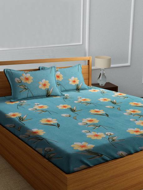 Decorum Polycotton Double Flat 180 TC Floral 1 Bedsheet with 2 Pillow Covers