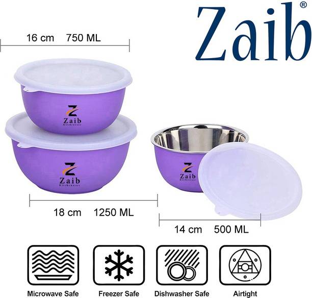 Zaib microwave safe steel bowl set with Lid food container storage bowls Pack of 3 Thermoware Casserole Set