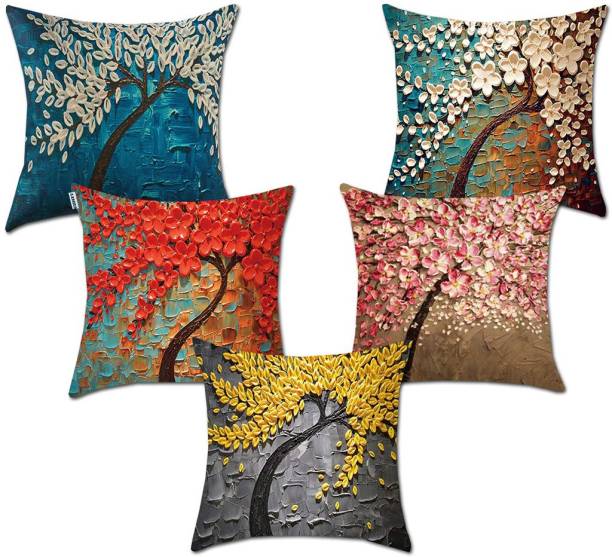 indian fabric Polyester Fibre Floral Cushion Pack of 5