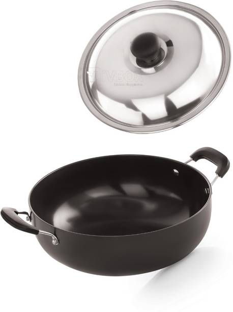 iVBOX Hexa 3mm Hard-Anodised Deep Kadai 2.3-Ltr (NO induction Bottom) Kadhai 22 cm diameter with Lid 2.3 L capacity