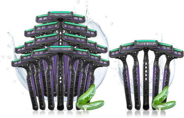 LetsShave Pro 3 Disposable Triple Blade Shaving Razors for Men with Rubber Grip 20+5 Pack