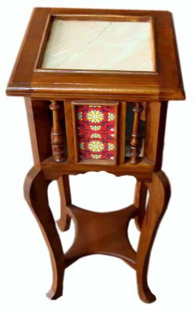 QA Antique Handicraft Traditional Antique Look Teak Wood Planter Table with Marble top Size-30x12x12 Solid Wood Side Table