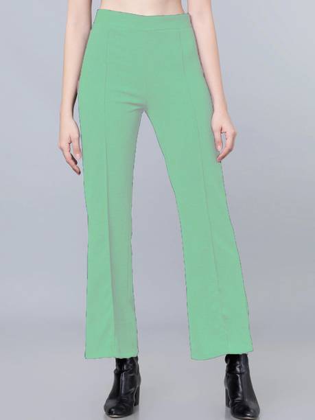 Mehrang Women Regular Fit Light Green Cotton Blend Trousers