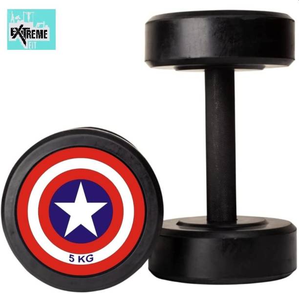 EXTREME FIT Captain America Style Black Rubber 5kgX 2 Fixed Weight Dumbbell