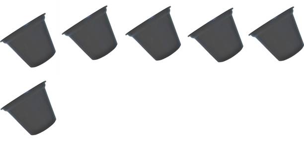 HOIVA 5 Inches Black POT Plastic. Good for Small Plants Like Tulsi, Plant Container Set