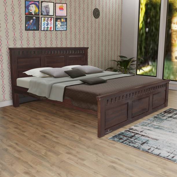 Tamannaartpalace Solid Wood Queen Size Kuber Bed without Storage in Black Walnut Finish Solid Wood Queen Bed