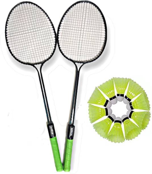 ARRON double shaft badminton racket pack of 2 with 10 piece plasic shuttle Badminton Kit