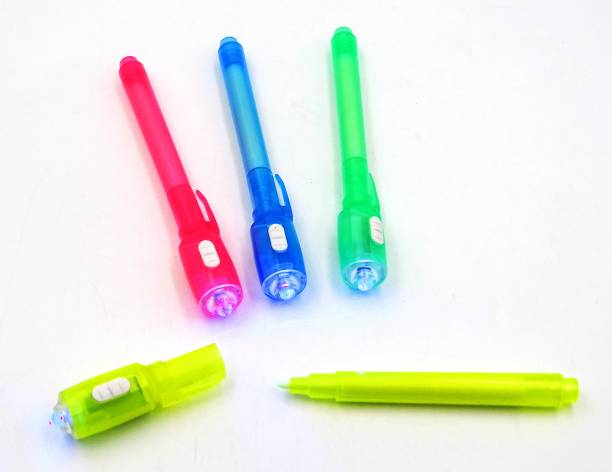 dishvy Invisible Ink Magic Pen (4 Pieces) with UV-Light | Birthday Return Digital Pen