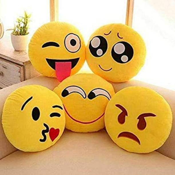 SHOPHOX Soft Cute Emoji pillows cushions for Kids ,Girls ,Car ,Bedroom & Home Decoration Microfibre Smiley Cushion Pack of 5