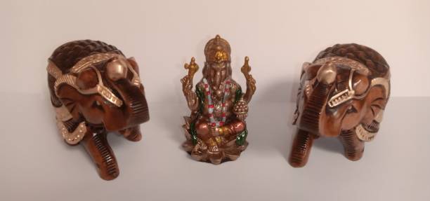 Khamma Ghanni Handicrafts KHAMMA GHANNI handicraft Poly Resin Ganesh ji Idol with elephant pair Decorative Showpiece  -  8 cm