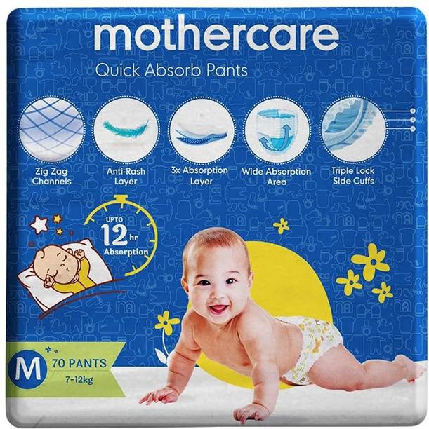 Mothercare Quick Absorb Diaper Pants, Anti Rash Layer (Medium) 70 Count (7 - 12 kg) - M