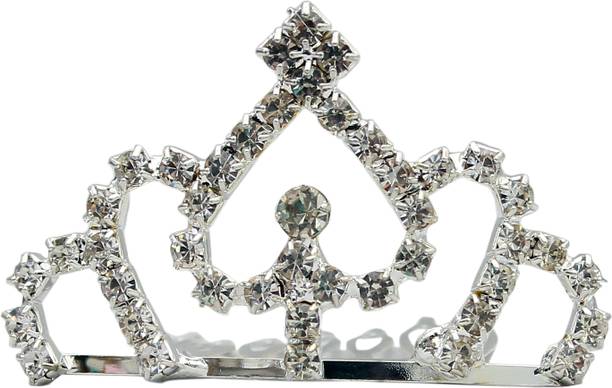 SHREYA-FASHION Silver Plated Crystal Tiara Small Size Crown With Stones for Girls and Women Head Band
