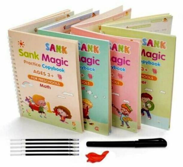 Magic Practice Copybook For Kids, 4 Pack Comfy Kid Handwriting Book Set For Preschoolers, Lifepigment Copybook, Reusable Calligraphy Tracing Workbook With Pen & Aid Pen Grip Notebooks