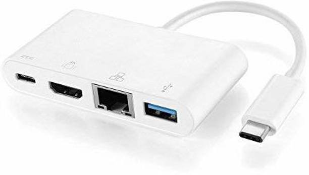microware USB-C to SuperSpeed USB 3.0, RJ45 LAN Network Card, 4K HDMI and USB C PD USB Adapter
