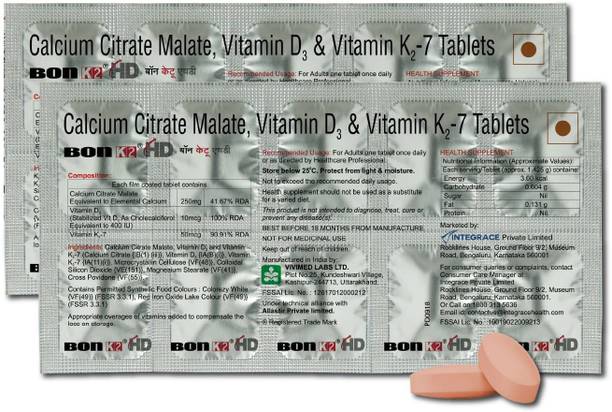 BON K2 HD with Advanced Calcium–20 Tablet|Vitamin D3 & Vitamin K2-7 Multivitamin Tab