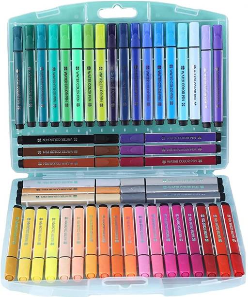 WISHKEY 48 Pieces Washable Water Color Pen Set For Painting, Coloring For Kids & Adults Fine Rounded Nib Sketch Pens  with Washable Ink
