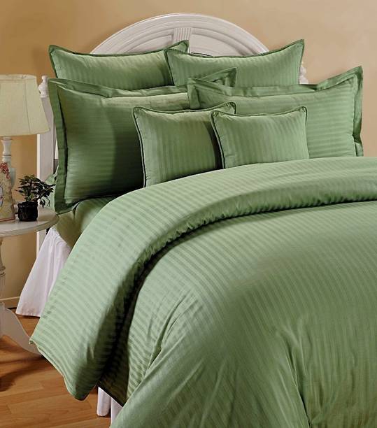 Trance Home Linen Cotton Queen Flat 200 TC Striped 1 Bedsheet with 2 Pillow Covers