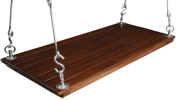 Riyo Moda Teak Wood Swing Set in Walnut Brown with Stainless Steel Accessories Wooden Large Swing