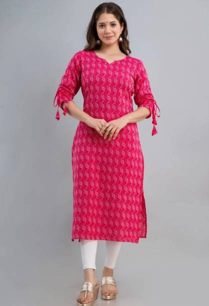 ASHISH PRINT Women Printed Cotton Blend Straight Kurta (Red, Whit