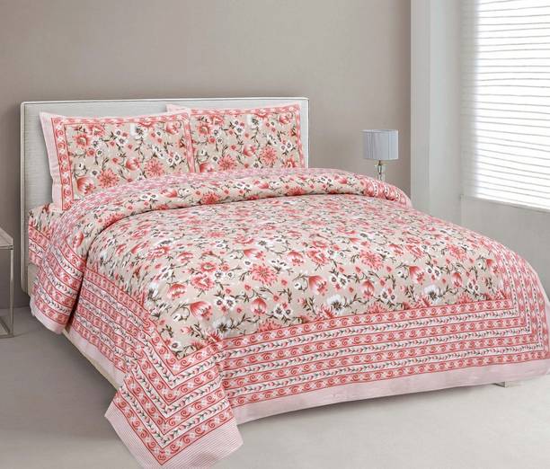 JAIPUR FABRIC 180 TC Cotton Double Floral Flat Bedsheet