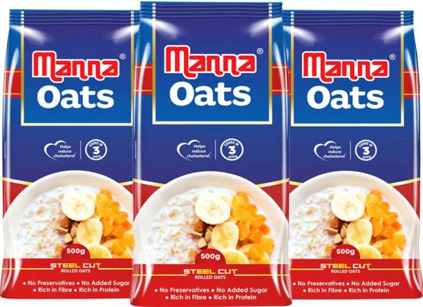 Manna Oats-1.5kg | Steel Cut Rolled Oats | High in Fibre & Protein | 100% Natural Pouch