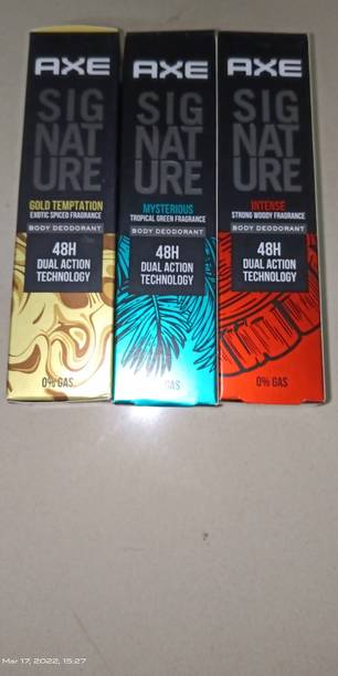 AXE Signature Intense Long Lasting No Gas Deodorant Bodyspray Perfume For Men 122ml and Signature Gold Temptation Long Lasting No Gas Body Deodorant For Men,122ml andSignature Mysterious long Lasting No Gas Deodorant Bodyspray Perfume For Men122ml Body Spray  -  For Men