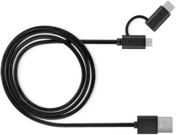 Syska USB Type C Cable 1.5 m CC300 Charge And Sync Cable 2 In 1 Micro USB And Type C 3.1A - Black