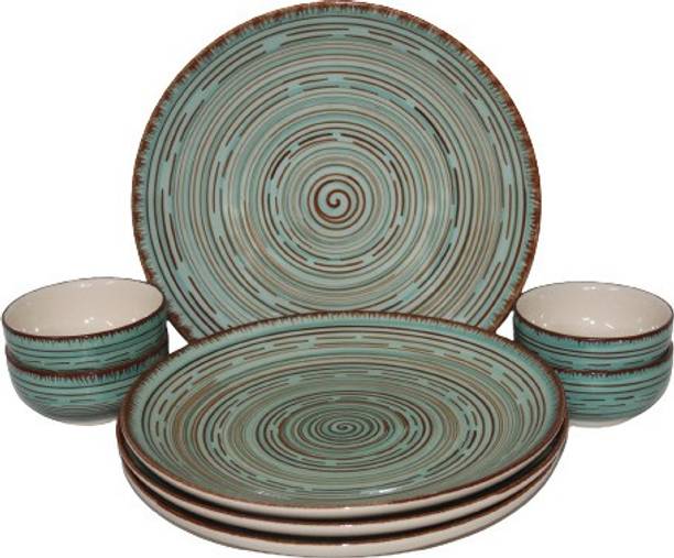 वॉलक्राफ्ट Hand Painted Pasco Design 4 Dinner Plate, 4 Bowl Microwave & Dishwasher Safe 8 का पैक डिनर सेट