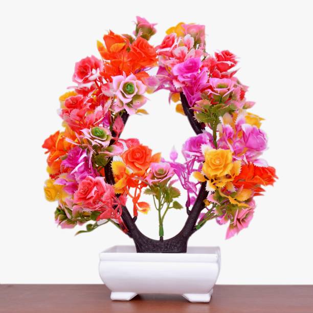 S-Biv Artificial Flowers Suitable For Table Flower & Plant Specially Decoration Multicolor Camellia Rose Artificial Flower  with Pot
