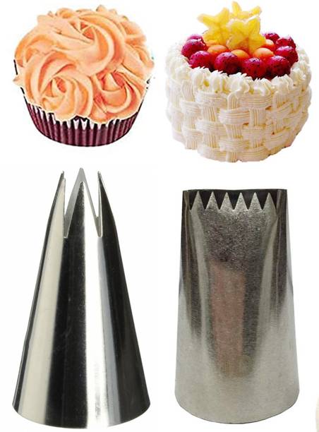 JAMBOREE 1M+ Basket Nozzle Large Size Cake Icing Tip, Muffin Decoration (Pack Of 2) Stainless Steel Star Icing Nozzle