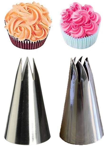 JAMBOREE 1M+ 336 Swirl nozzzle Nozzle Large Size Cake Tip, Muffin Decoration (Pack Of 2) Stainless Steel Star Icing Nozzle