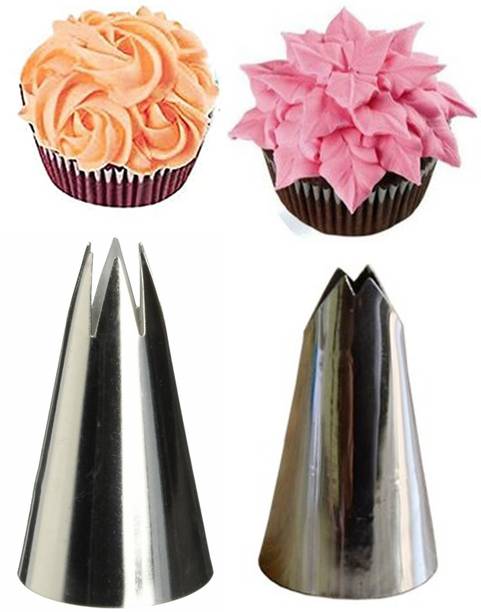 JAMBOREE 1M+ leaf nozzzle Nozzle Large Size Cake Tip, Muffin Decoration (Pack Of 2) Stainless Steel Star Icing Nozzle