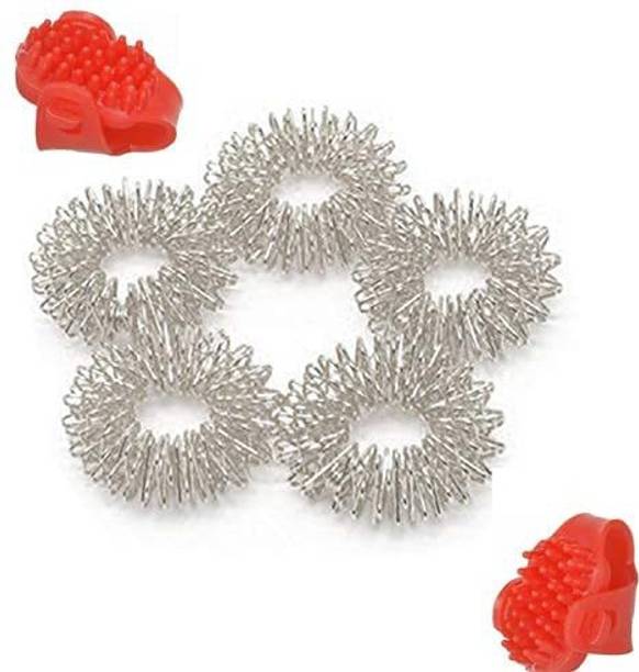 AcuHealth AH-140 Acupressure Sujok Finger Massage Ring -Set of 5 (Silver) (Sujok Rings + Thumb) Massager