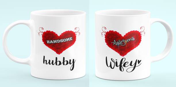 THE CLICK INDIA Wifey Hubby Couple Coffee/Tea Cup for Husband, Wife, Couples 0n Anniversary Ceramic Coffee Mug