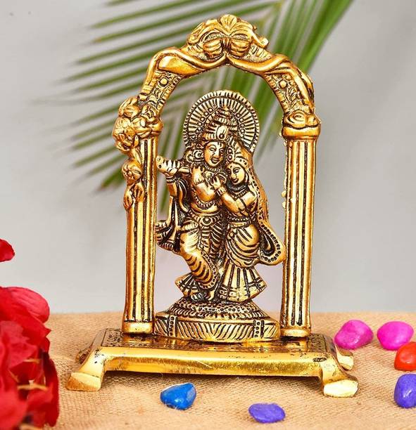 SP Handicrafts Gold Plated Metal Handicraft Radha Krishna | Radha Krishna MURTI Playing Flute | Radha Krishna Love Couple Statue Best for Gifting Decorative Showpiece  -  18 cm