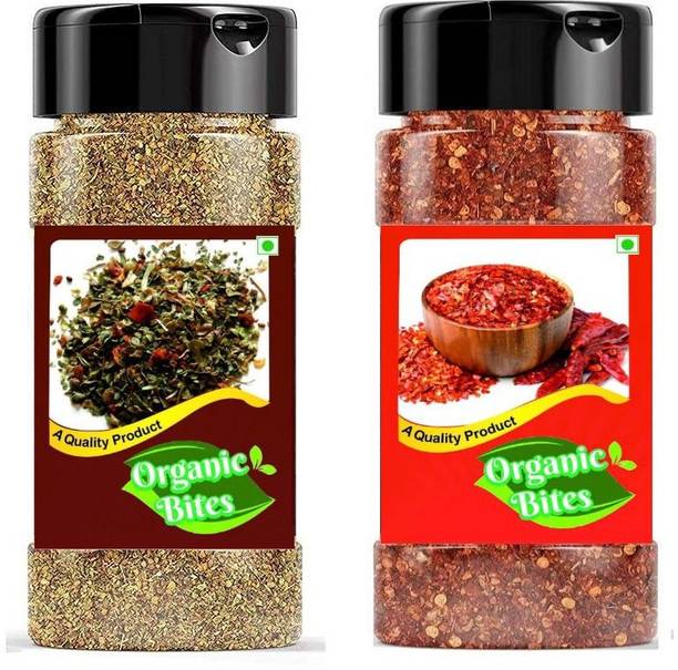 Organic Bites Pizza/Pasta Seasoning | Italian Herbs | Red Chilli Flakes & Pizza Spice Mix