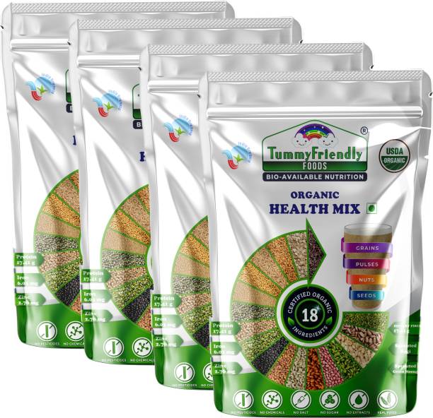 TummyFriendly Foods Certified Organic Health Mix for Kids. No Pesticides. 4 Packs, 100g Each. Cereal