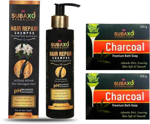 Subaxo Herbal Hair Repair Shampoo 200 ml And Herbal Charcoal Soap 2 Pc Each 100 g