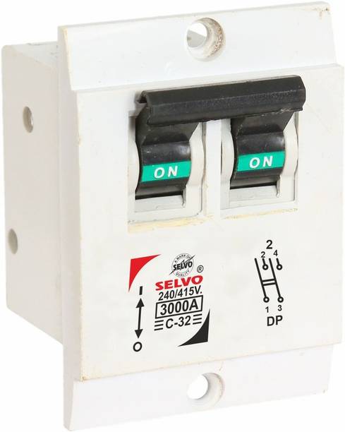 Selvo C-32A Double Pole Flush Mounted (Screw Mounted ) Mini MCB C-32A Double Pole Sheet Type MCB