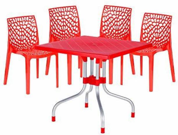 Supreme Web Set of 4 Chairs and 1 Olive Table (Red) Plastic Outdoor Chair
