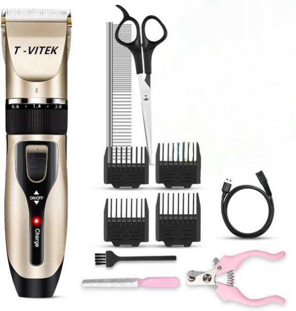 T-Vitek Dog Shaver- Pet Clippers Low Noise Cordless with 4 Comb Guides Scissors Nail Gold Pet Hair Trimmer