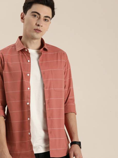 INVICTUS Men Striped Casual Pink Shirt