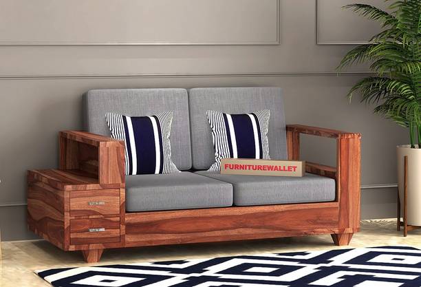 furniture wallet Wooden Sofa Set for Living Room | 2 Seater Sofa Set with Attached End Table Fabric 2 Seater  Sofa