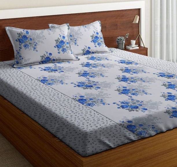 Amrange 144 TC Cotton Double Floral Flat Bedsheet