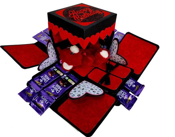 US IDEAL CRAFT Explosion Box,Birthday Gift (12 chocolate) Greeting Card with teddy(Red & Black) Paper Gift Box
